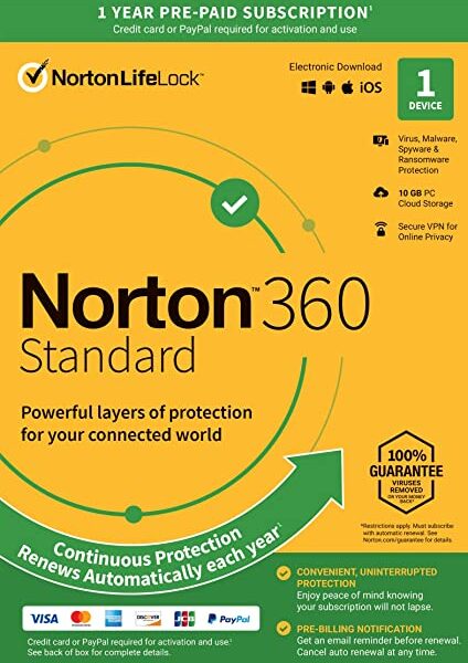 Norton 360 Standard EU ONLY (1 Year / 1 Device) + 10 GB Cloud Storage (Latest Version + Free Updates)